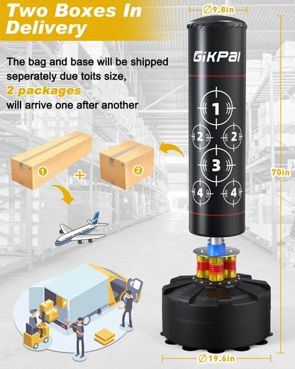 Indoor Freestanding Punching Bag for Adult Teens,70" -180Lbs Heavy Duty Fitness Training Bag with Suction Cup Base for MMA Muay Thai Fitness