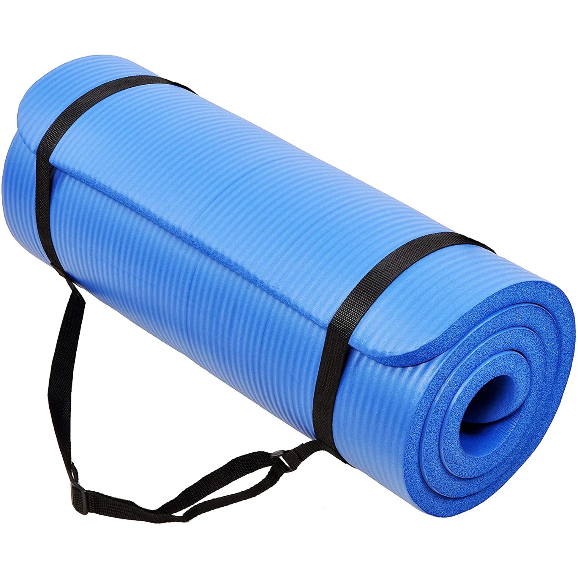 All-Purpose 1-Inch Extra Thick High Density Anti-Tear Exercise Yoga Mat with Carrying Strap, Blue